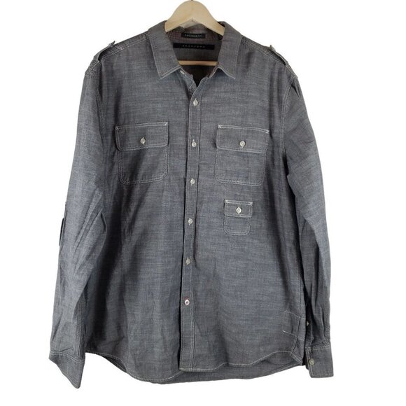 Sean John Button up Shirt XL Heathered Black Tailored fit Cotton Utility Pockets - Picture 1 of 12